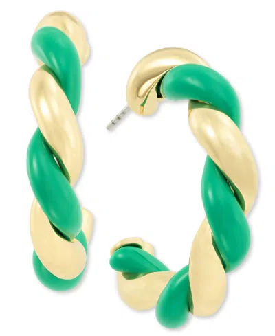 On 34th Gold-tone Swirl Medium Hoop Earrings, 1.2", Created For Macy's In Green