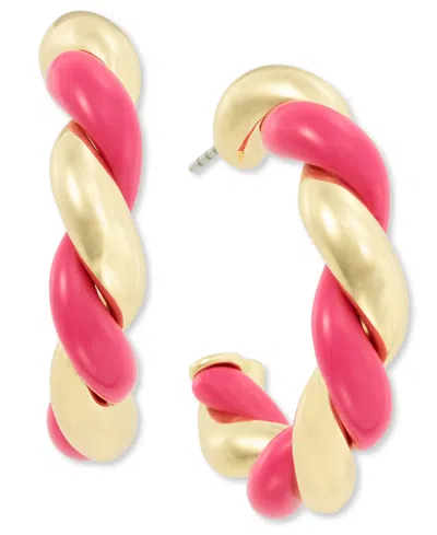 On 34th Gold-tone Swirl Medium Hoop Earrings, 1.2", Created For Macy's In Pink