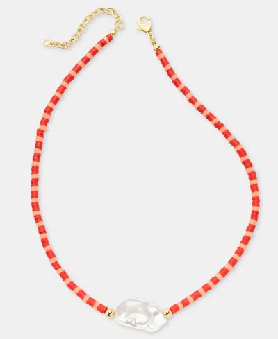 On 34th Gold-tone Red Bead Imitation Pearl Collar Necklace, 16" + 2" Extender, Macy's Exclusive In Multi