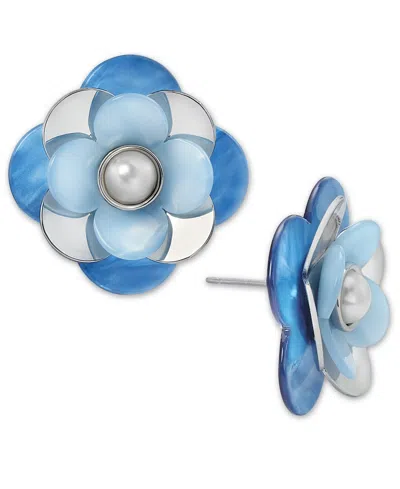 On 34th Imitation Pearl 3d Flower Stud Earrings, Created For Macy's In Blue
