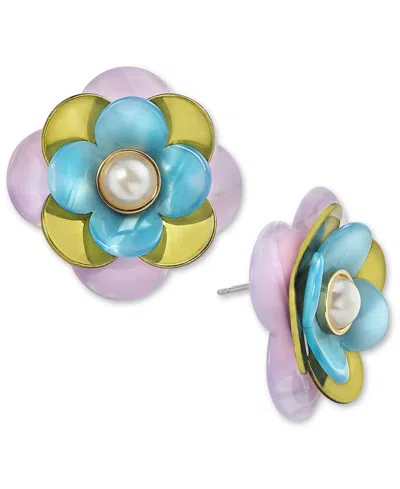 On 34th Imitation Pearl 3d Flower Stud Earrings, Created For Macy's In Multi