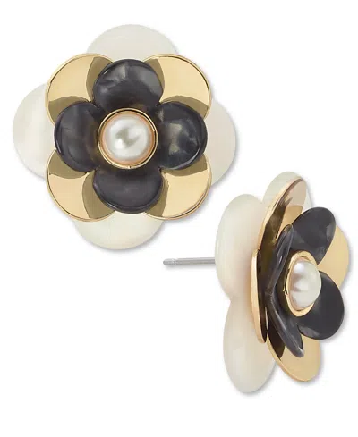 On 34th Imitation Pearl 3d Flower Stud Earrings, Created For Macy's In Gold