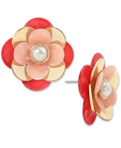 On 34th Imitation Pearl 3d Flower Stud Earrings, Created For Macy's In Red