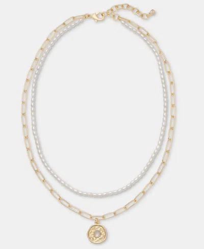 On 34th Imitation Pearl Beaded Stone Layered Pendant Necklace, 16" + 2" Extender, Macy's Exclusive In Blue