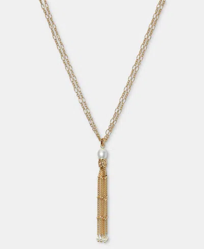 On 34th Imitation Pearl Chain Tassel Lariat Necklace, 36" + 3" Extender, Macy's Exclusive In Gold