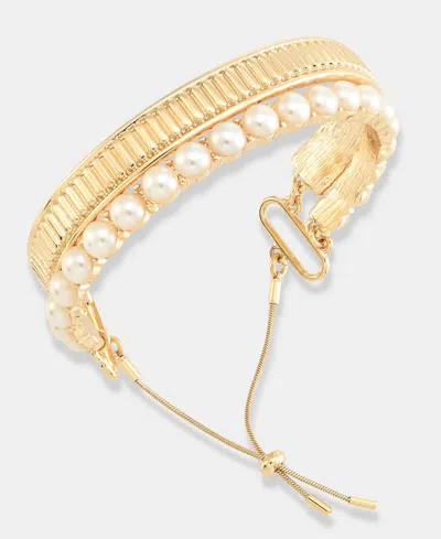 On 34th Imitation Pearl Double-row Slider Bracelet, Macy's Exclusive In Gold