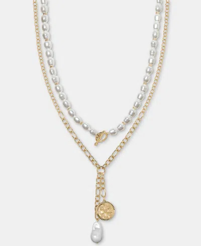 On 34th Imitation Pearl Layered Lariat Necklace, 18" + 3" Extender, Macy's Exclusive In Gold