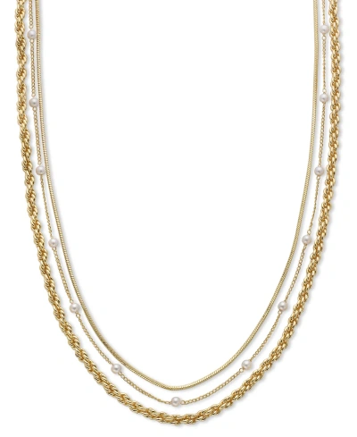 On 34th Imitation Pearl Mixed Chain Layered Necklace, 17" + 2" Extender, Created For Macy's In Gold