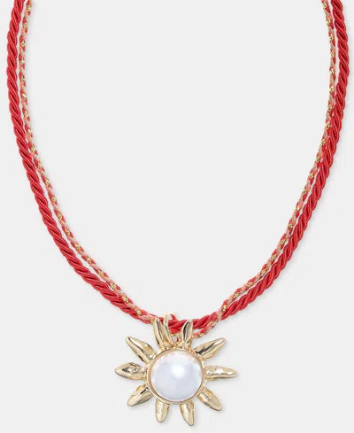 On 34th Imitation Pearl Sun Double Cord Pendant Necklace, 16" + 2" Extender, Macy's Exclusive In Red