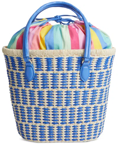 On 34th Isabellaa Straw Tote Bag, Created For Macy's In Straw,blu Strp