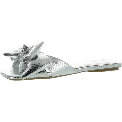 On 34th Jazminn Womens Faux Leather Bow Slide Sandals In Silver