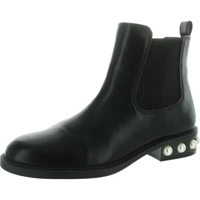 On 34th Jeovana Womens Stretch Faux Leather Chelsea Boots In Black Smooth