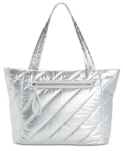 On 34th Nylon Xl Metallic Tote, Created For Macy's In Silver