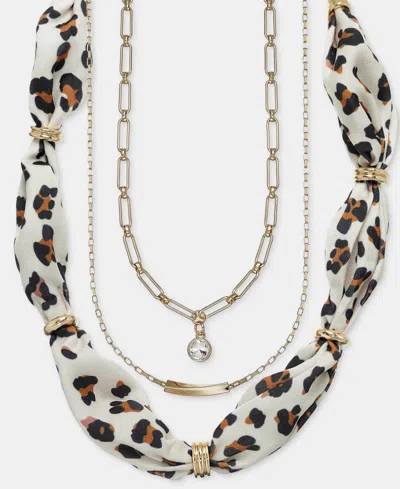On 34th Leopard Scarf Three-row Layered Necklace, Macy's Exclusive In Multi