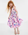 On 34th Little & Big Girls Mommy & Me Woven Cotton Sketched Bouquet-print Tie-strap Smocked Dress, Exclusive In Washed White