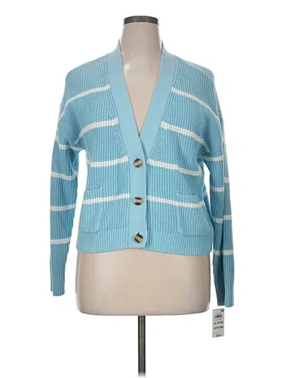 Pre-owned On 34th Long Sleeve Top Blue Plunge Neckline Tops