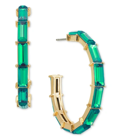 On 34th Medium Baguette Crystal C-hoop Tennis Earrings, 1.3", Created For Macy's In Green