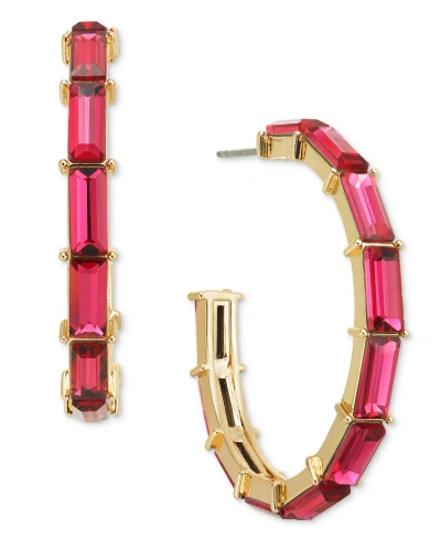 On 34th Medium Baguette Crystal C-hoop Tennis Earrings, 1.3", Created For Macy's In Pink