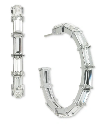On 34th Medium Baguette Crystal C-hoop Tennis Earrings, 1.3", Created For Macy's In Silver