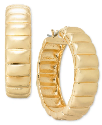 On 34th Medium Textured Hoop Earrings, 1.05", Created For Macy's In Gold