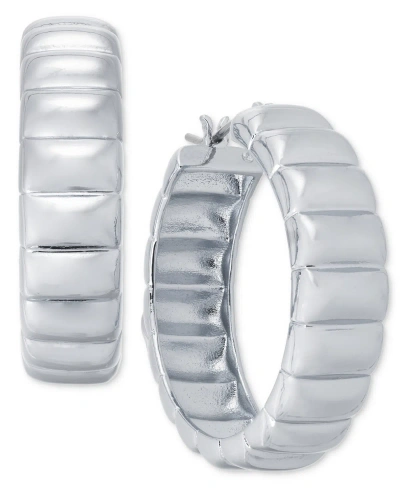 On 34th Medium Textured Hoop Earrings, 1.05", Created For Macy's In Silver