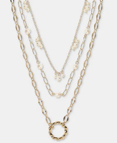 On 34th Open Circle & Imitation Pearl Layered Pendant Necklace, 15" + 3" Extender, Macy's Exclusive In Gold