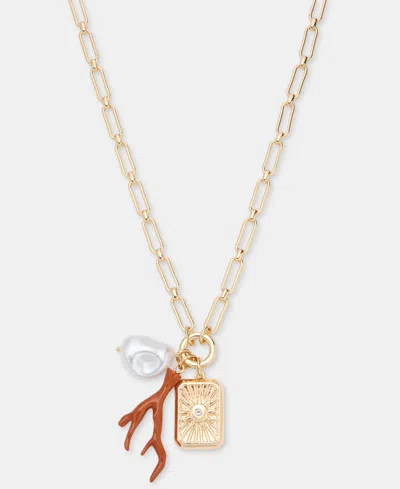 On 34th Pave & Imitation Pearl Multi-charm Pendant Necklace, 36" + 2" Extender, Macy's Exclusive In Gold