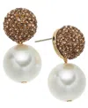 On 34th Pave Fireball & Imitation Pearl Drop Earrings, Created For Macy's In Gold