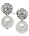 On 34th Pave Fireball & Imitation Pearl Drop Earrings, Created For Macy's In Silver