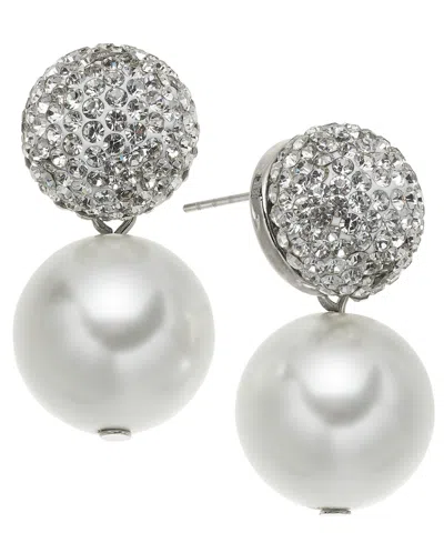 On 34th Pave Fireball & Imitation Pearl Drop Earrings, Created For Macy's In Silver