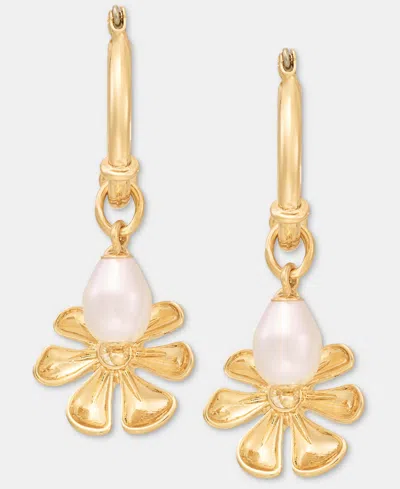 On 34th Pave Flower & Imitation Pearl Charm Hoop Earrings, Macy's Exclusive In Gold