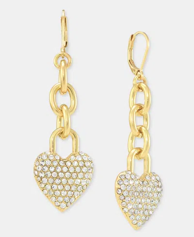 On 34th Pave Heart Chain Linear Drop Earrings, Macy's Exclusive In Gold