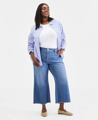 On 34th Plus Size Alexis Wide-leg Frayed-hem Jeans, Macy's Exclusive In Blue