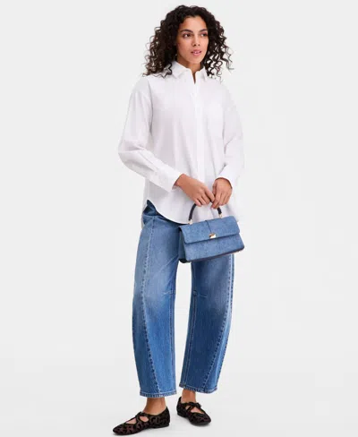 On 34th Plus Size Bayside Stripe Button-front Cotton Shirt, Macy's Exclusive In White