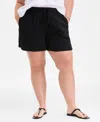 On 34th Plus Size Cotton Gauze Drawstring Curved Shorts, Exclusively At Macy's