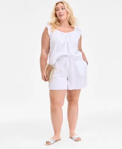 On 34th Plus Size Cotton Gauze Drawstring Curved Shorts, Exclusively At Macy's