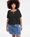 On 34th Plus Size Cotton Gauze Scoop-neck Puff-sleeve Top, Exclusively At Macy's