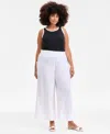 On 34th Plus Size Cotton Gauze Smocked-waist Wide-leg Pants, Exclusively At Macy's