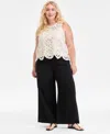 On 34th Plus Size Cotton Gauze Smocked-waist Wide-leg Pants, Exclusively At Macy's