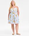 On 34th Plus Size Cotton Kumquat Smocked-back Mini Dress, Exclusively At Macy's
