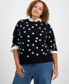 On 34th Plus Size Dot Crewneck Sweater, Created For Macy's In Deep Black