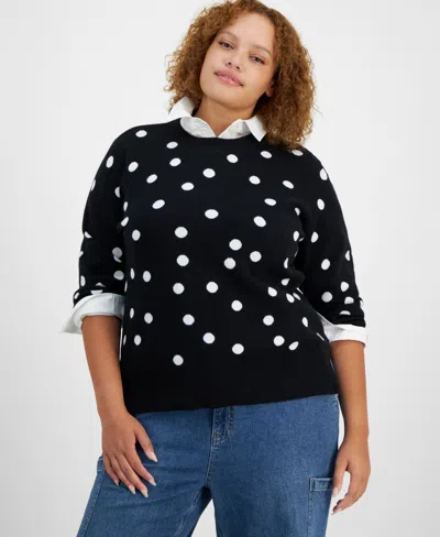 On 34th Plus Size Dot Crewneck Sweater, Created For Macy's In Deep Black
