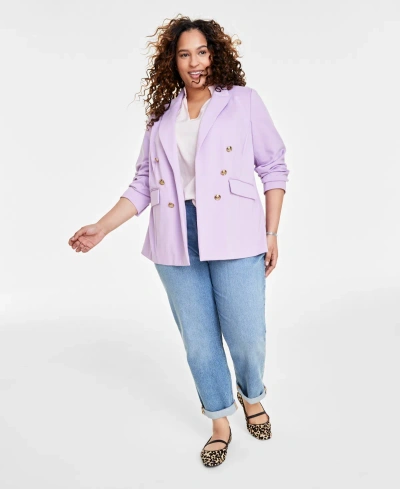 On 34th Trendy Plus Size Faux Double-breasted Ponte-knit Blazer, Created For Macy's In Calla Lilac