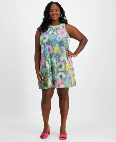 On 34th Plus Size Floral Sequin Sleeveless Tank Dress, Created For Macy's In Regatta Cmb