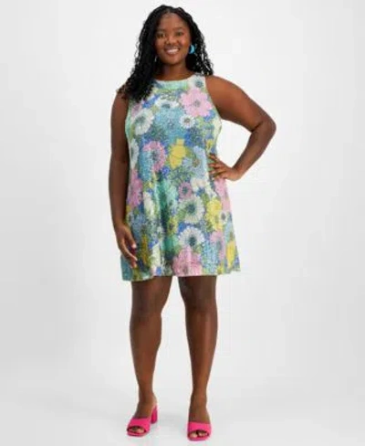 On 34th Plus Size Floral Shift Dress Flatform Sandals Rattan Hoop Earrings Created For Macys In Pink