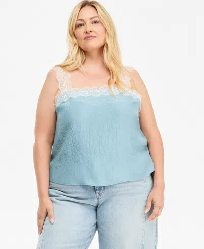 On 34th Plus Size Lace-trim Crinkle-texture Camisole, Macy's Exclusive In Watertown