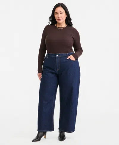 On 34th Plus Size Low-curve Wide-leg Mid-rise Jeans, Macy's Exclusive In Nile Wash