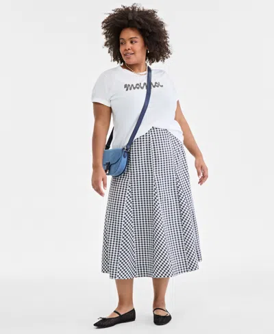 On 34th Plus Size Mama Graphic Knit Short-sleeve Top, Exclusively At Macy's In Washed Whi