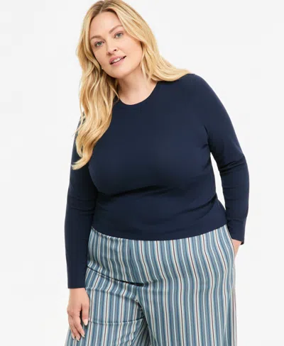 On 34th Plus Size Meet & Greet Long-sleeve Top, Macy's Exclusive In Basic Navy
