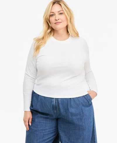 On 34th Plus Size Meet & Greet Long-sleeve Top, Macy's Exclusive In Bright White